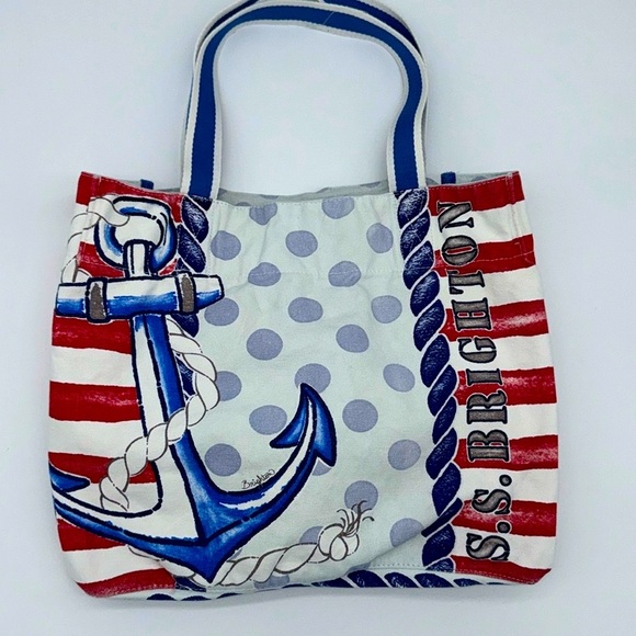 Brighton Handbags - S.S. Brighton Canvas Tote Nautical Sail Away Patriotic Design Double Handle